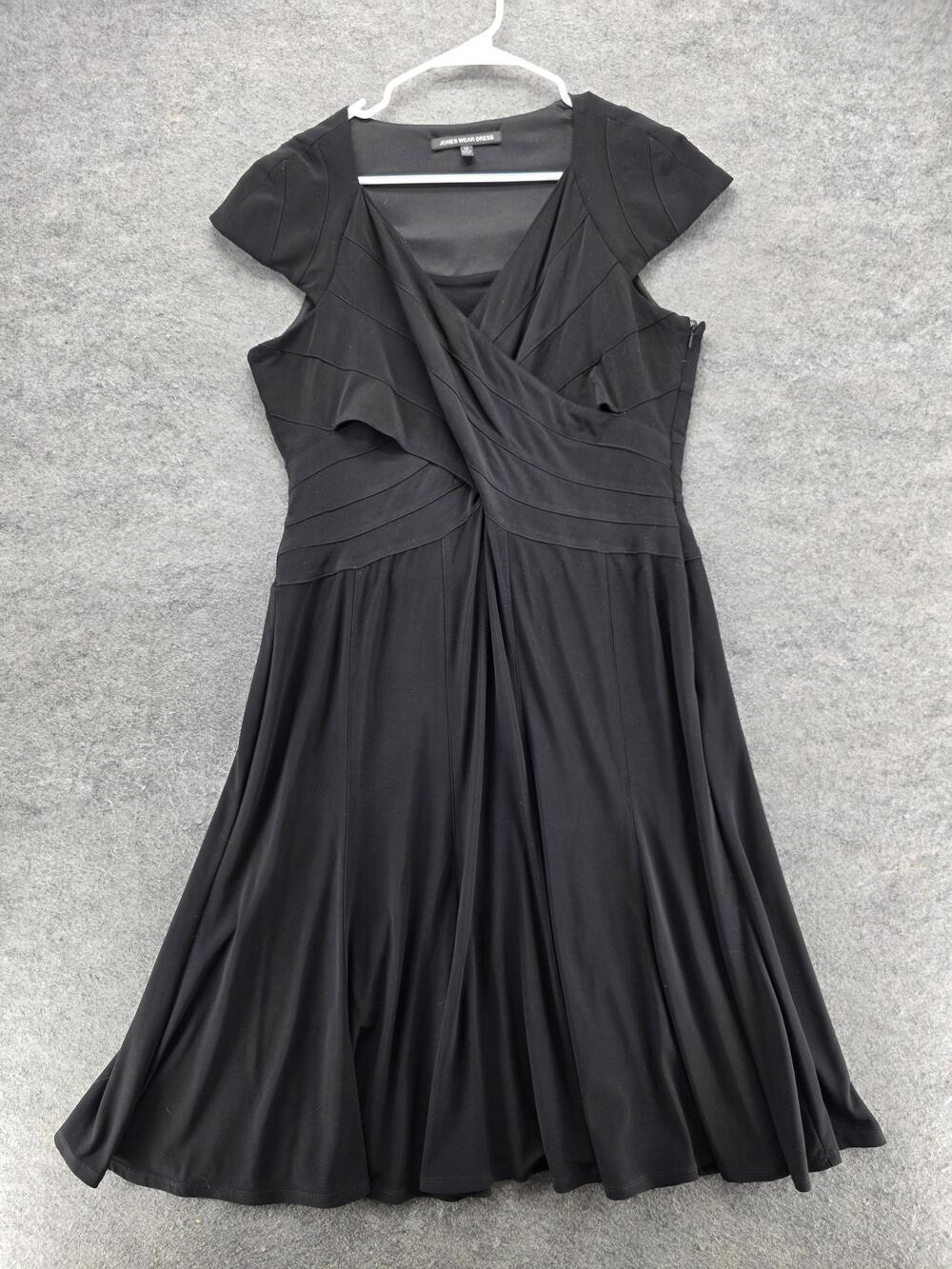 Jones Wear Dress Dress Womens 14 Black Faux Wrap Fit Flare Short Sleeve